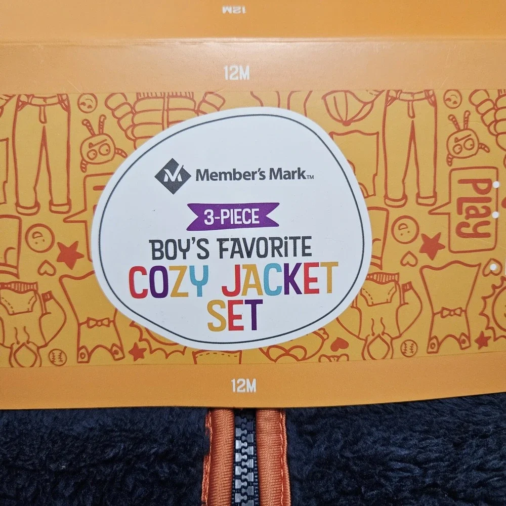 Member's‎ Mark Jacket Set Boys 12M Navy Orange Cozy 3pc Adventure Awaits Plush